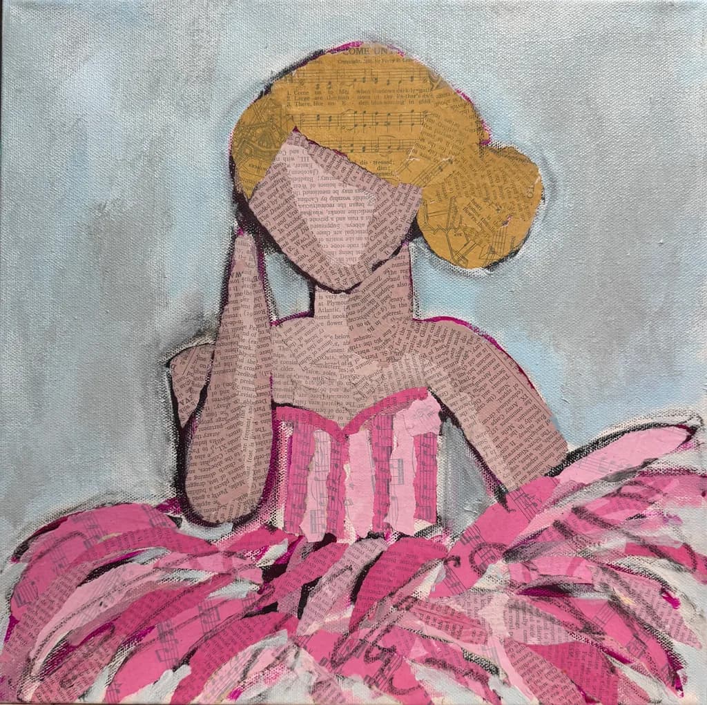 Whispers of Elegance: A Mixed Media Ballet Muse in Pink and Gold