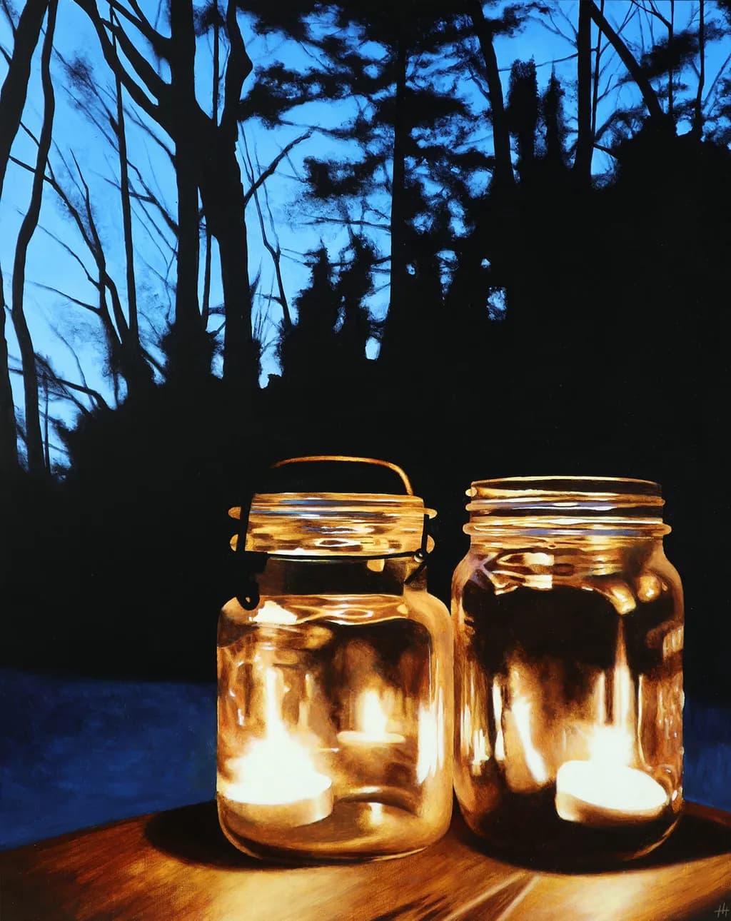 Serene Reflections: Illuminated Candles in the Tranquil Night