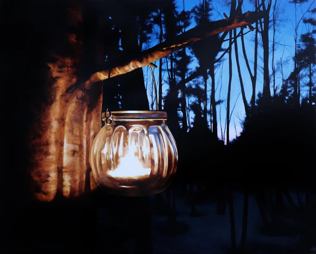 Whispers of Light: A Lantern's Glow in the Twilight Forest