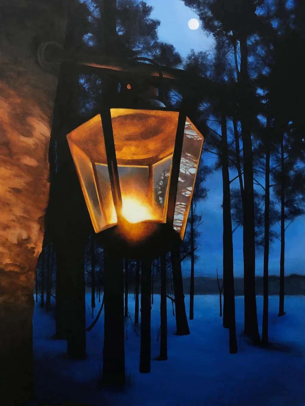 Whispers of Light: A Lantern's Glow in the Moonlit Forest