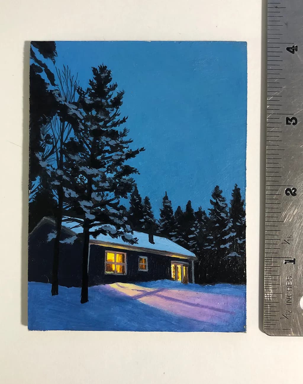 Winter's Embrace: A Serene Night at the Snowy Cabin