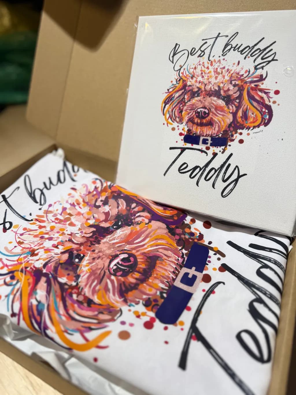 Whimsical Portrait of Teddy: A Colorful Tribute to Your Best Buddy