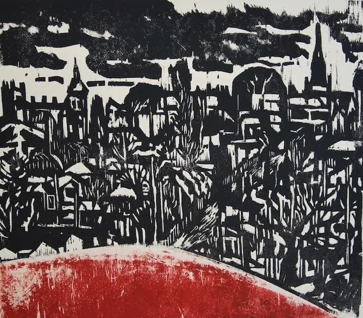 Urban Echoes: A Bold Exploration of Cityscapes in Black and Red