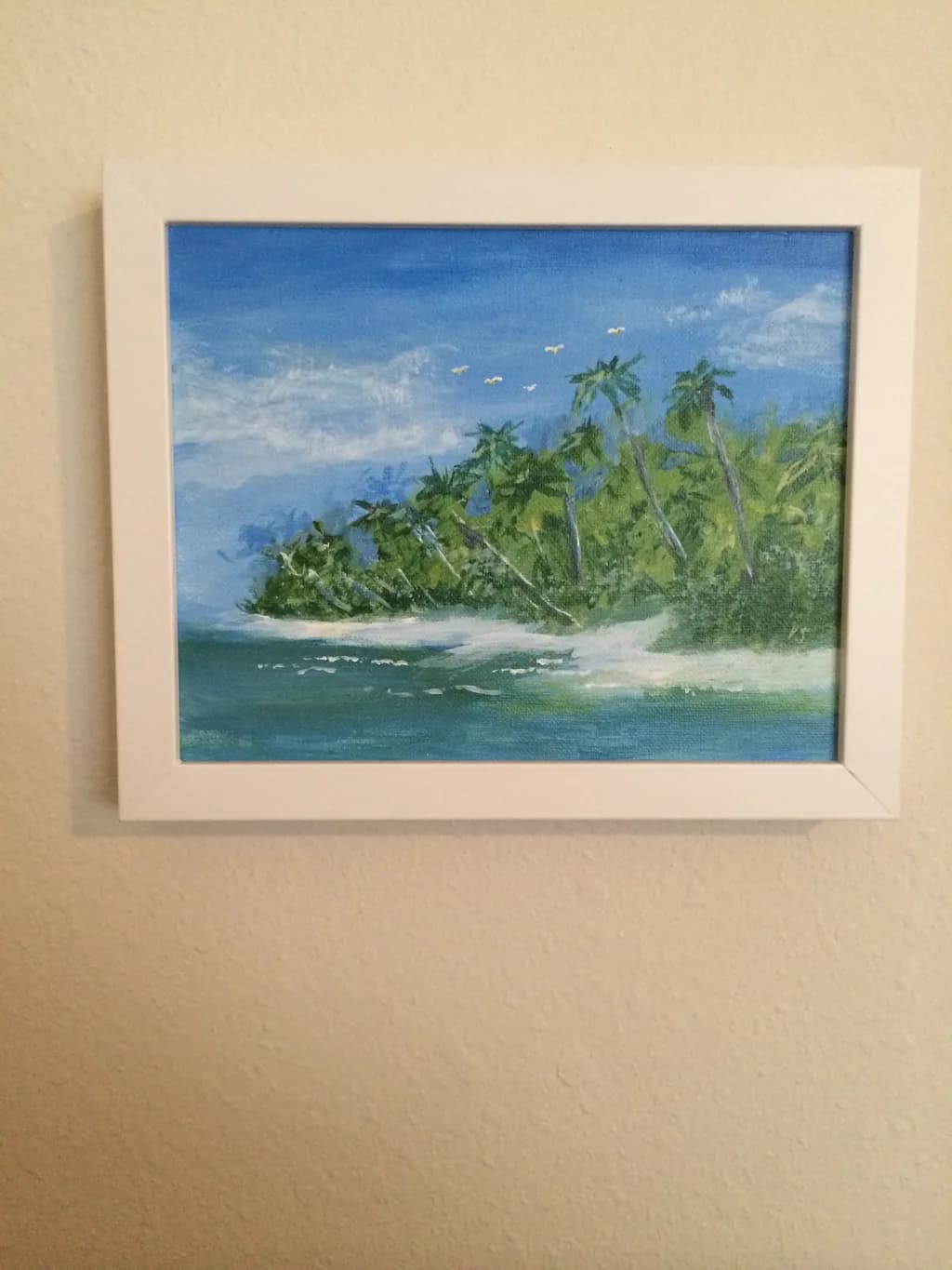Tropical Serenity: A Lush Beach Landscape with Palm Trees and Tranquil Waters
