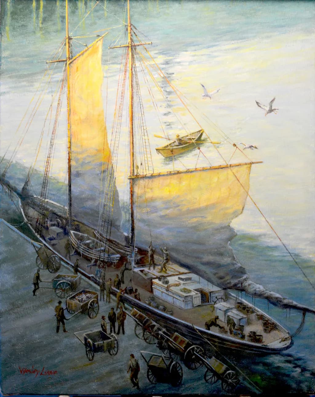 Sailing into History: A Vibrant Maritime Scene of Trade and Labor