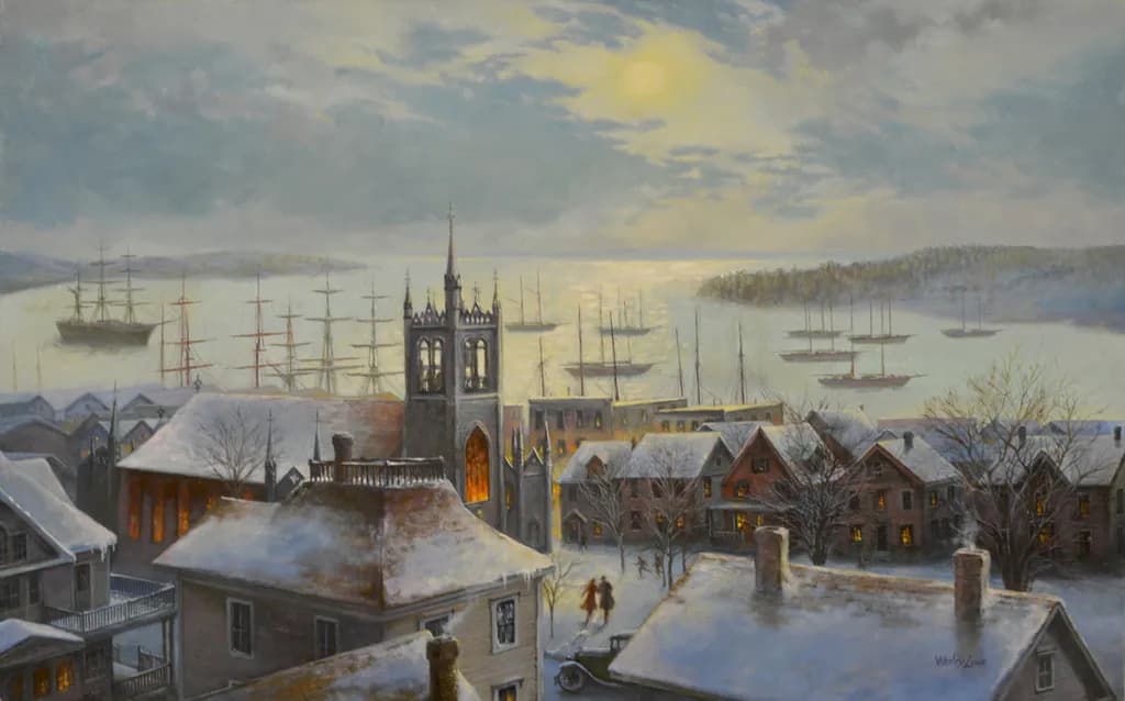 Winter's Embrace: A Serene Harbor at Dusk