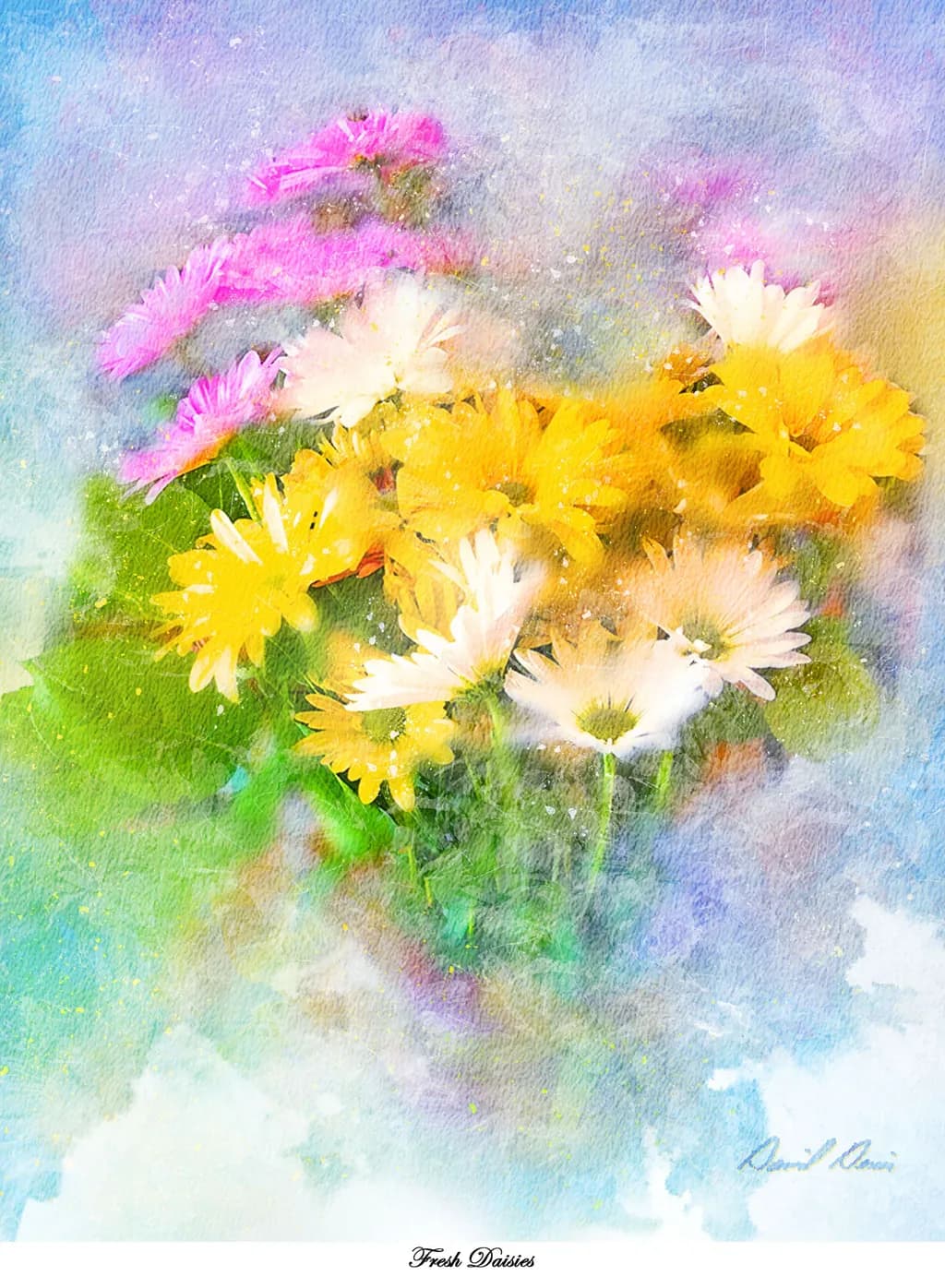 Whispers of Spring: A Vibrant Bouquet of Fresh Daisies in Watercolor Bliss