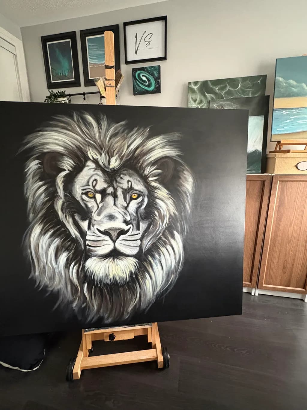 Majestic Gaze: A Striking Lion Portrait in Bold Contrast