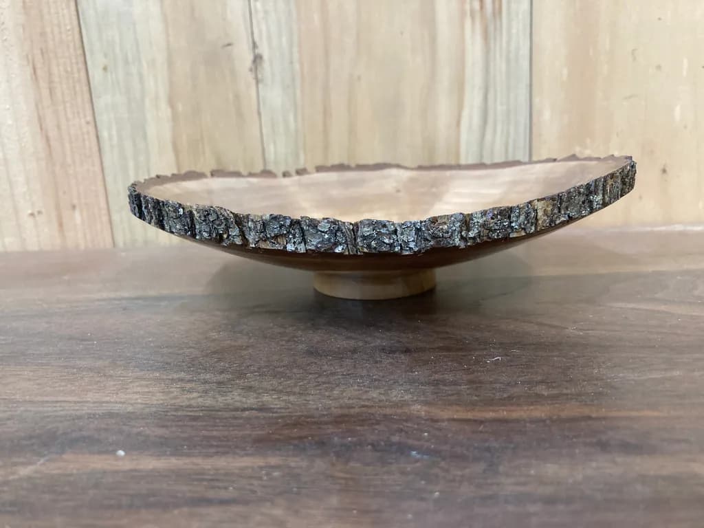 Natural Elegance: Handcrafted Wooden Bowl with Unique Bark Edge