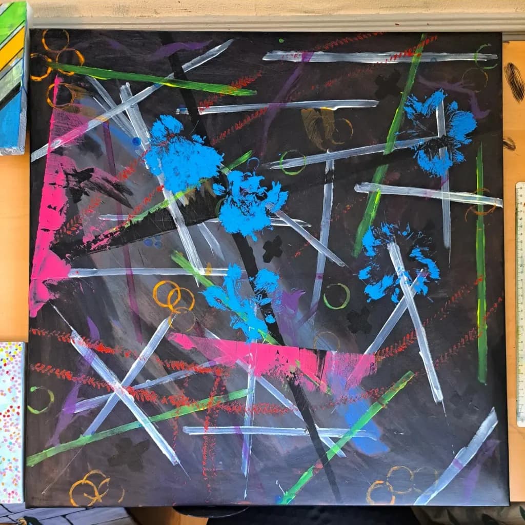 Vibrant Chaos: An Abstract Dance of Color and Geometry