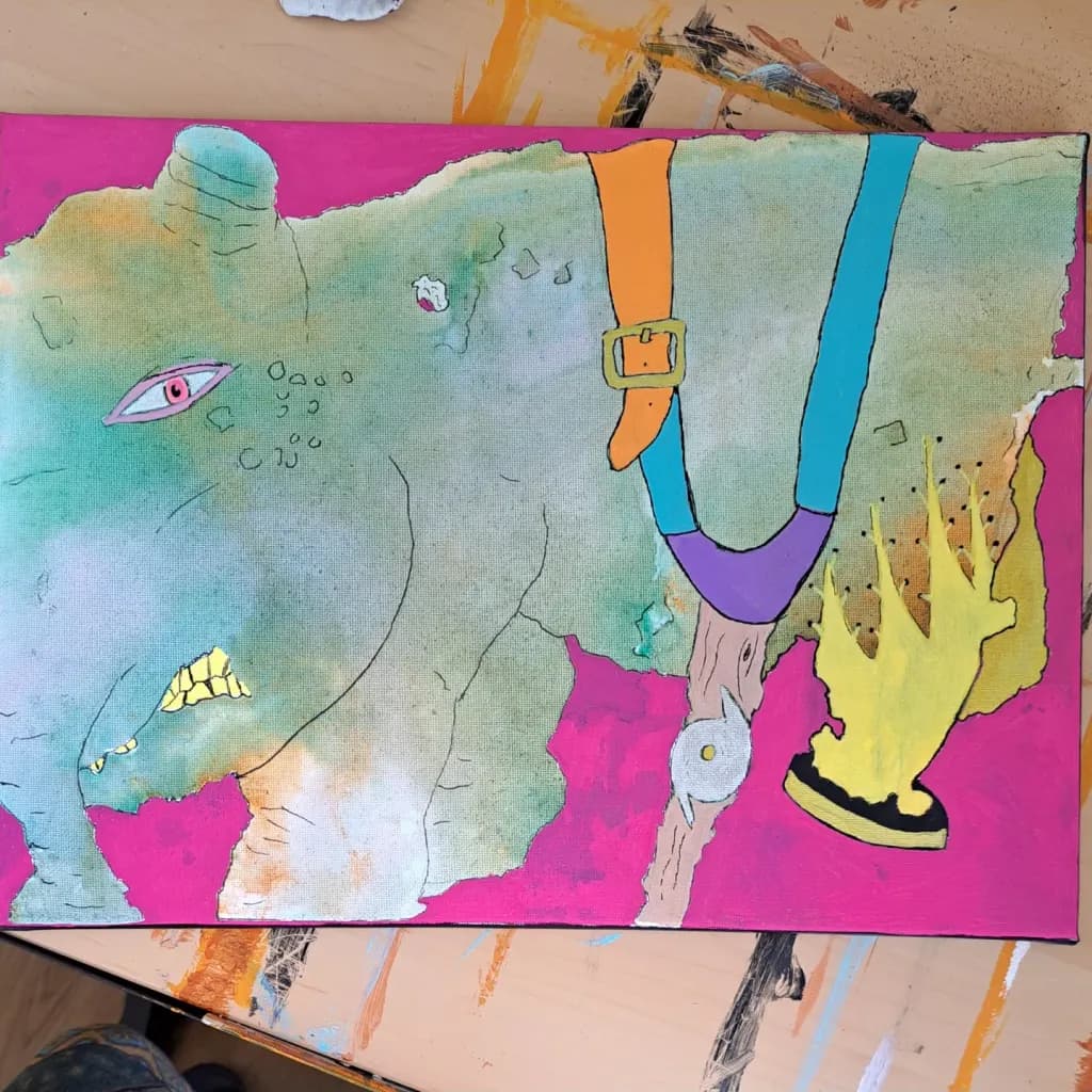 Whimsical Encounter: The Colorful Elephant's Journey Through Surrealism