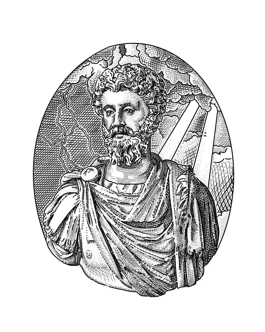 Eternal Wisdom: A Portrait of Stoic Majesty in Engraved Detail