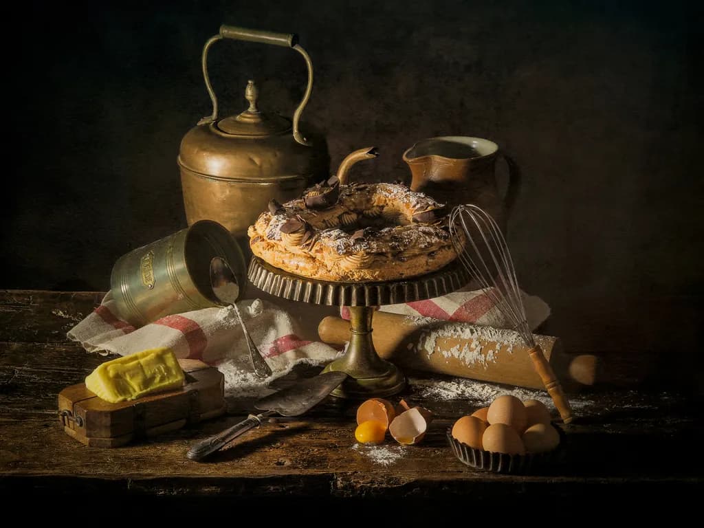Whispers of the Kitchen: A Rustic Still Life of Baking Essentials and Delights