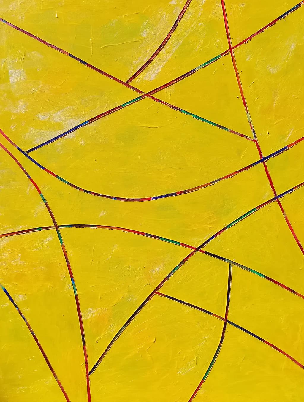 Radiant Intersections: A Dance of Color on Yellow Canvas