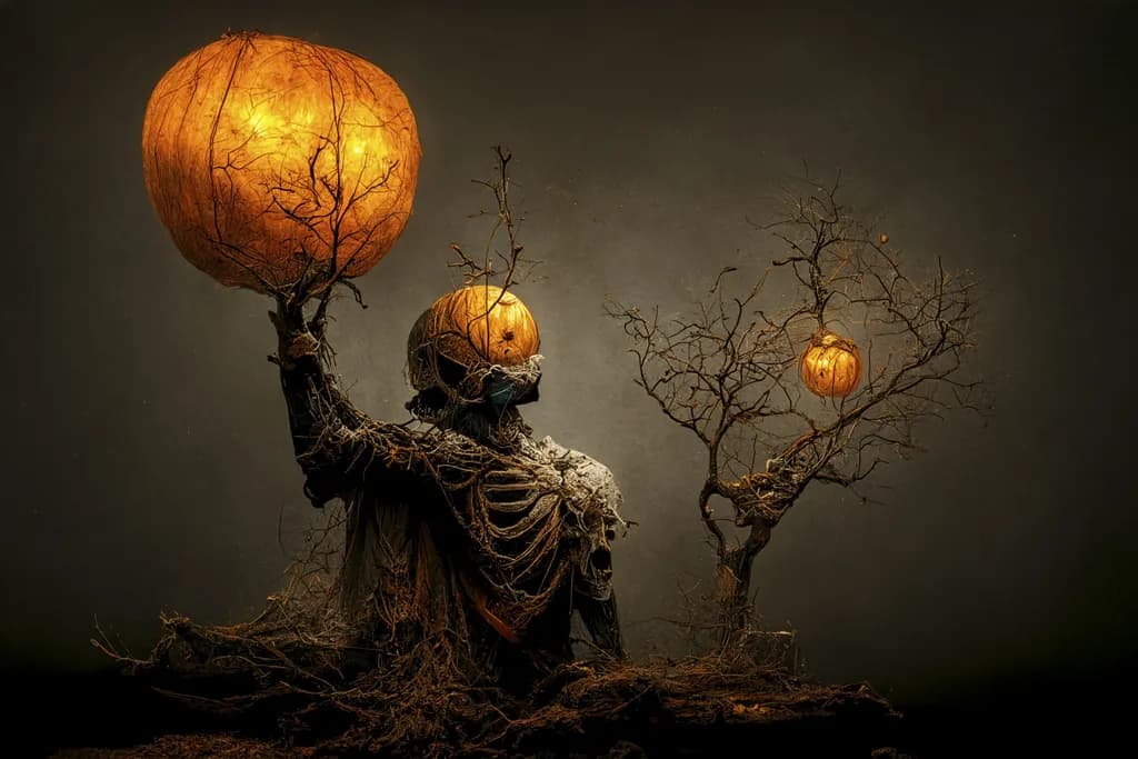 Ethereal Embrace: The Dance of Light and Shadows in a Haunted Landscape