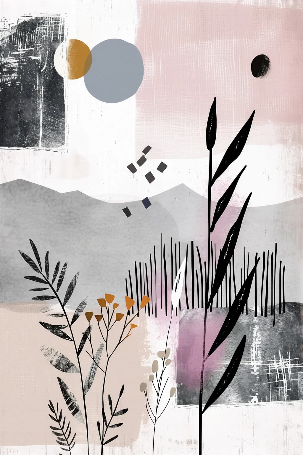 Whispers of Nature: A Harmonious Blend of Abstract Flora and Geometric Shapes