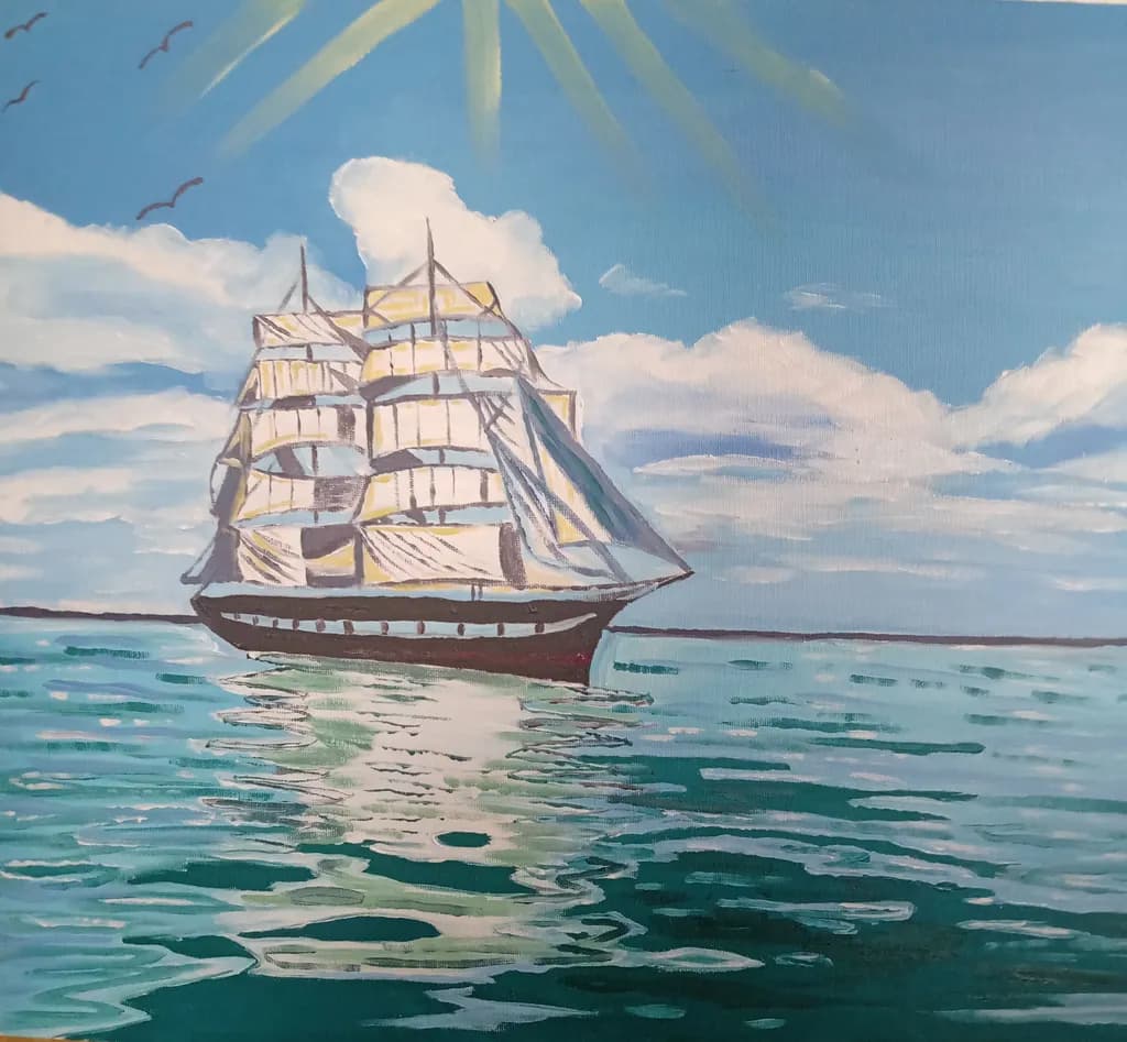 Sailing Serenity: A Majestic Tall Ship Gliding Through Tranquil Waters Under a Bright Sky