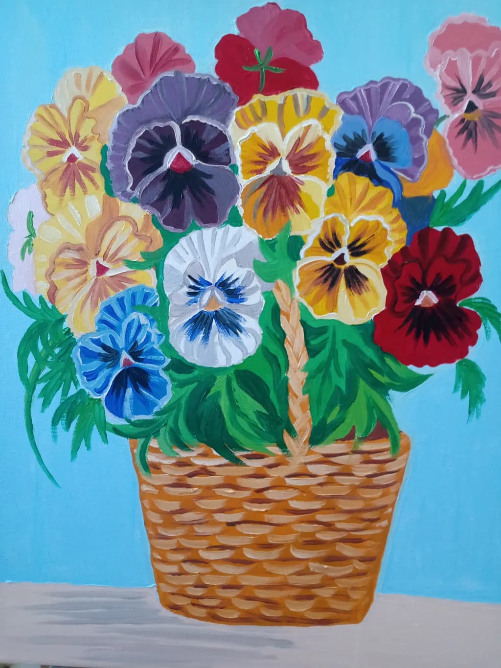 Vibrant Pansy Symphony: A Colorful Basket of Blooms