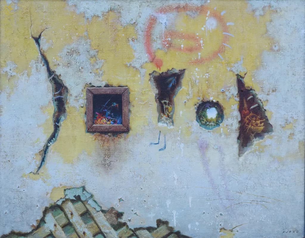 Whispers of Time: A Fragmented Wall's Story in Yellow Hues