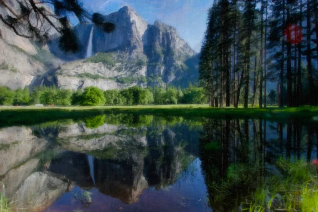 Serenity in Reflection: A Tranquil Mountain Landscape at Dawn