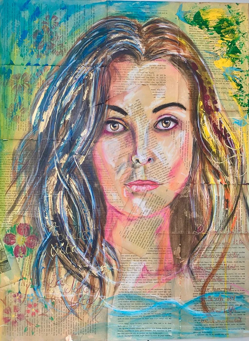 Whispers of Color: A Mixed Media Portrait of Inner Beauty