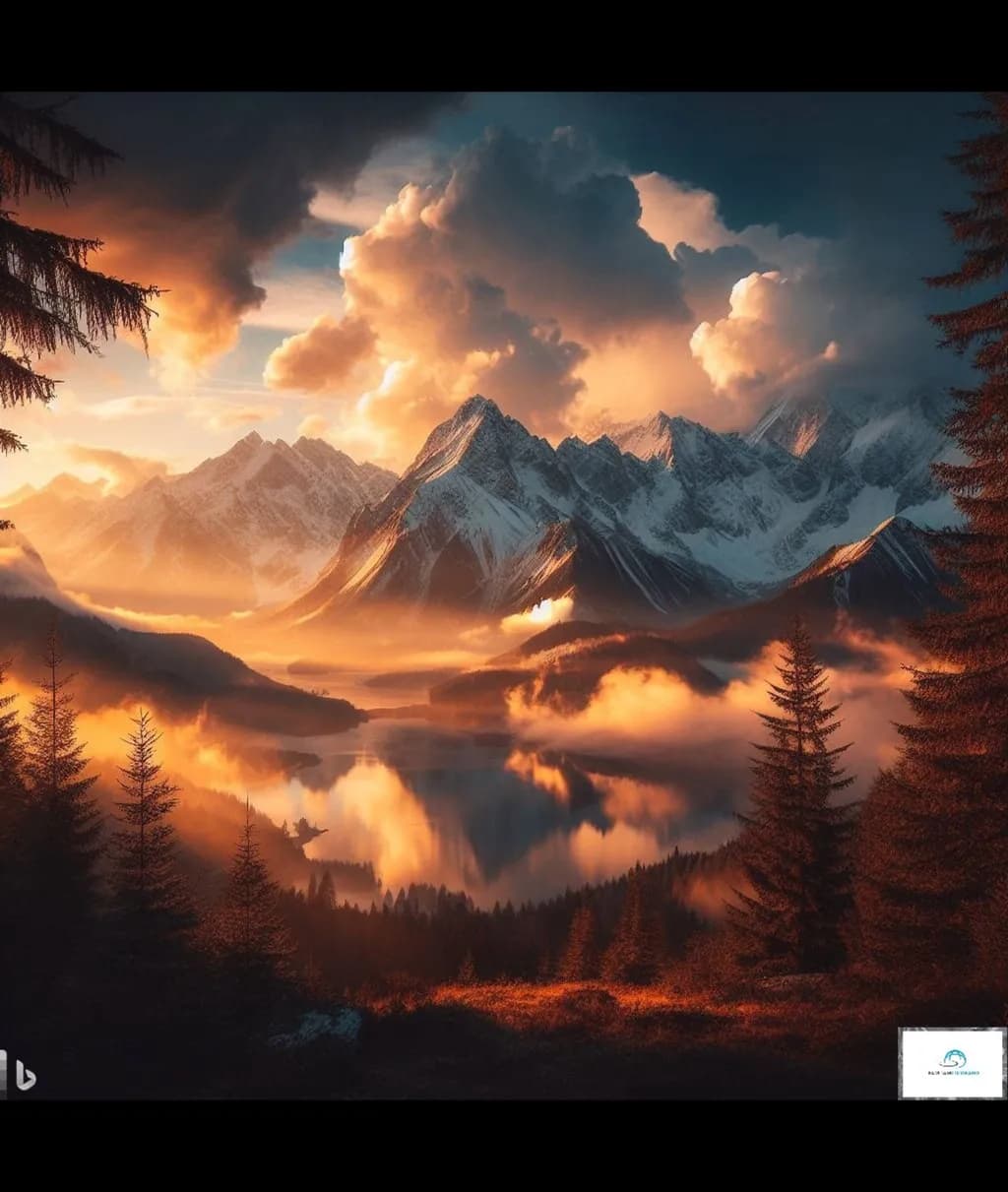 Majestic Sunset Over Serene Mountain Reflections