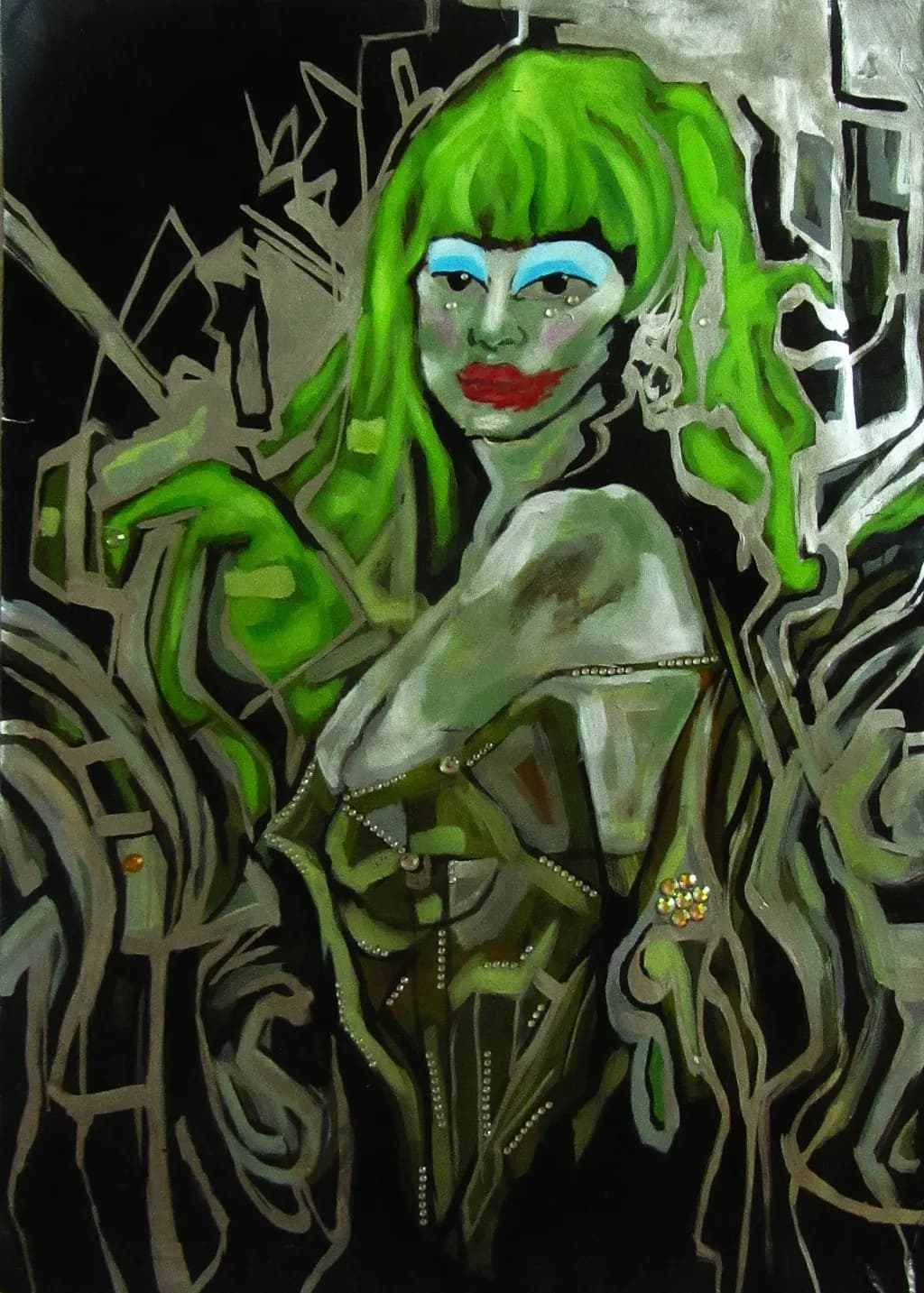 Emerald Enigma: A Bold Fusion of Color and Form in Contemporary Portraiture