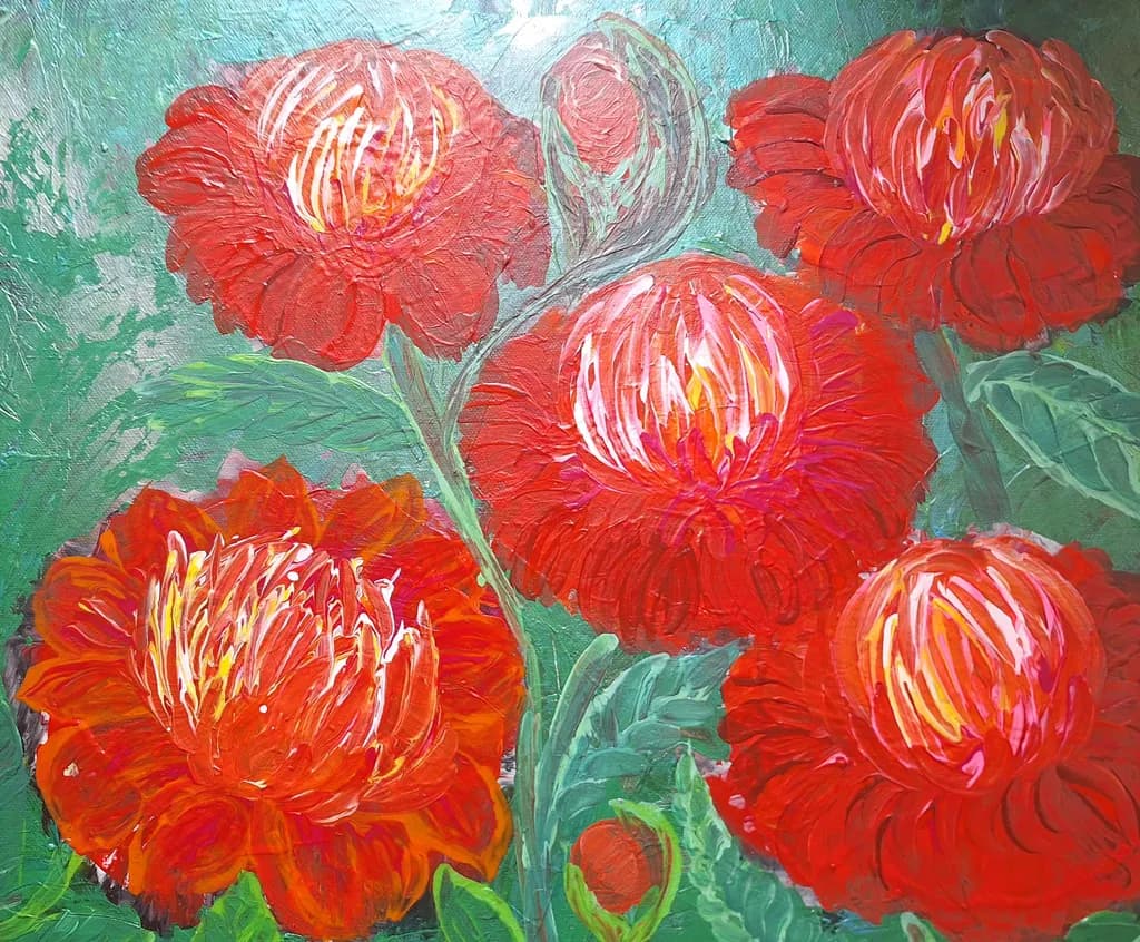 Vibrant Red Blossoms: A Textured Floral Symphony in Bold Hues