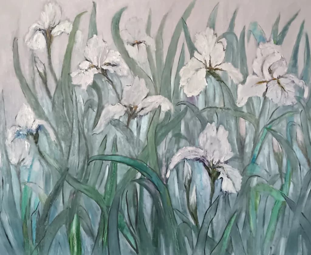 Whispers of Spring: A Serene Dance of White Irises in Gentle Greenery