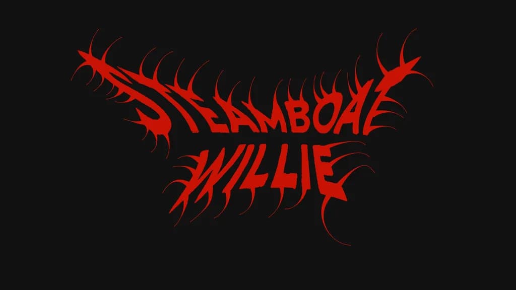 Bold Red Typography: Steamboat Willie in Graphic Contrast