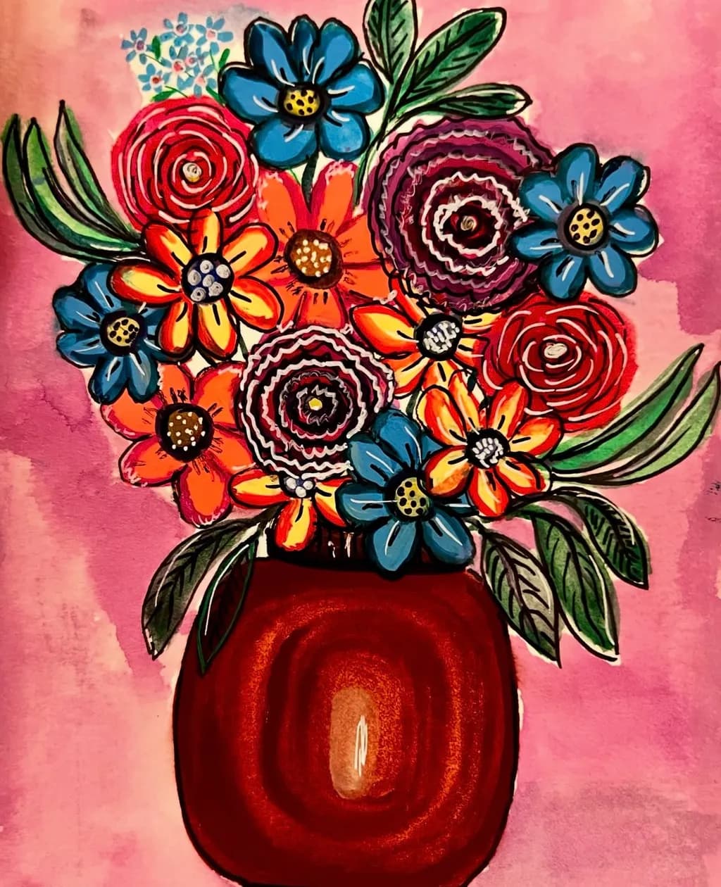 Vibrant Blooms: A Whimsical Floral Arrangement in Bold Colors