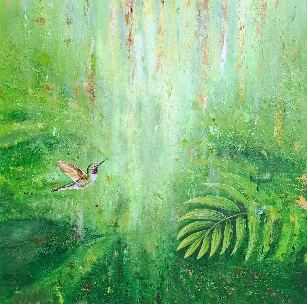 Whispers of the Jungle: A Hummingbird's Dance Among Lush Greenery