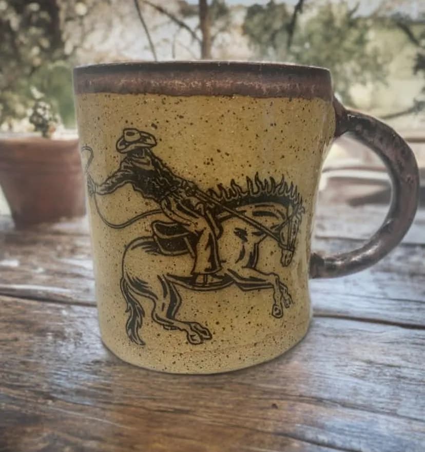 Rustic Cowboy Ceramic Mug: Handcrafted Western Art for Your Morning Brew