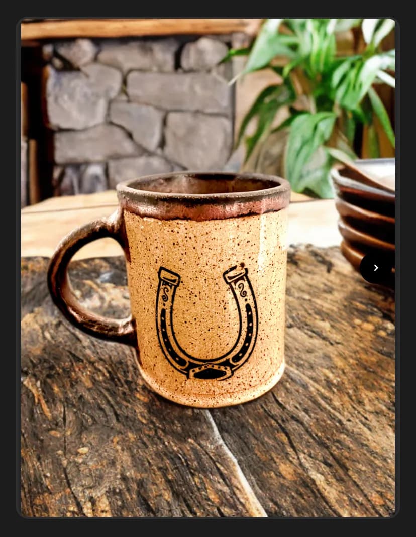 Rustic Horseshoe Mug: Handcrafted Ceramic Coffee Cup for Equestrian Lovers