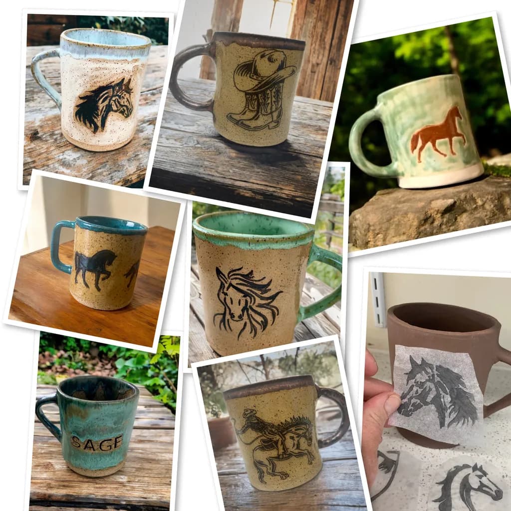 Rustic Horse-Themed Handcrafted Ceramic Mugs: Unique Art for Equestrian Enthusiasts