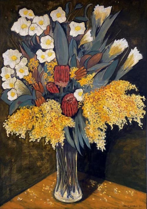 "Vibrant Harmony: A Colorful Floral Arrangement in Oil"