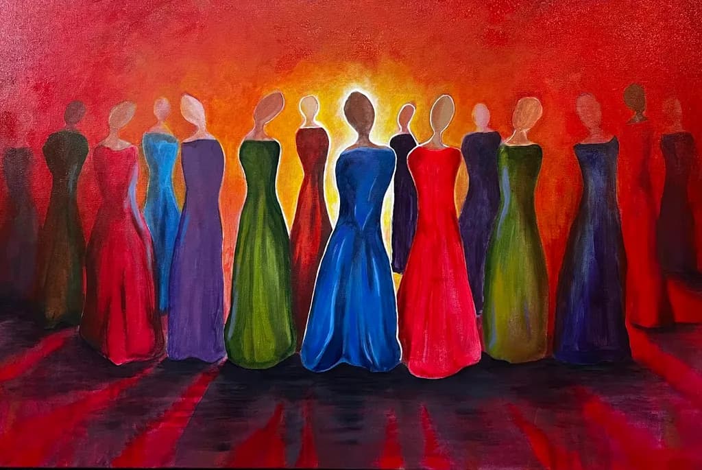 36x24 oil figures on red
