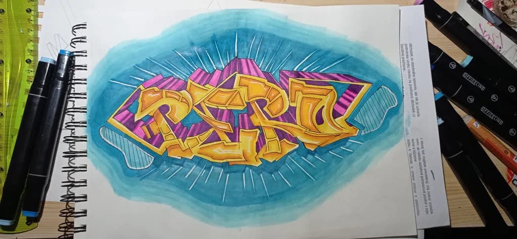 Vibrant Urban Expression: A Graffiti-Inspired Masterpiece in Bold Colors and Dynamic Lines