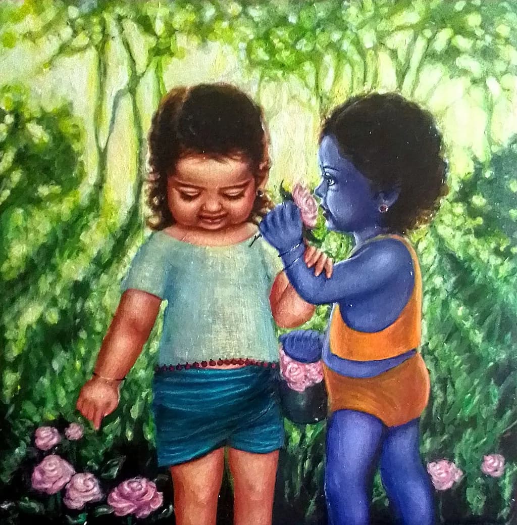 Whispers of Innocence: A Colorful Encounter in a Garden of Roses