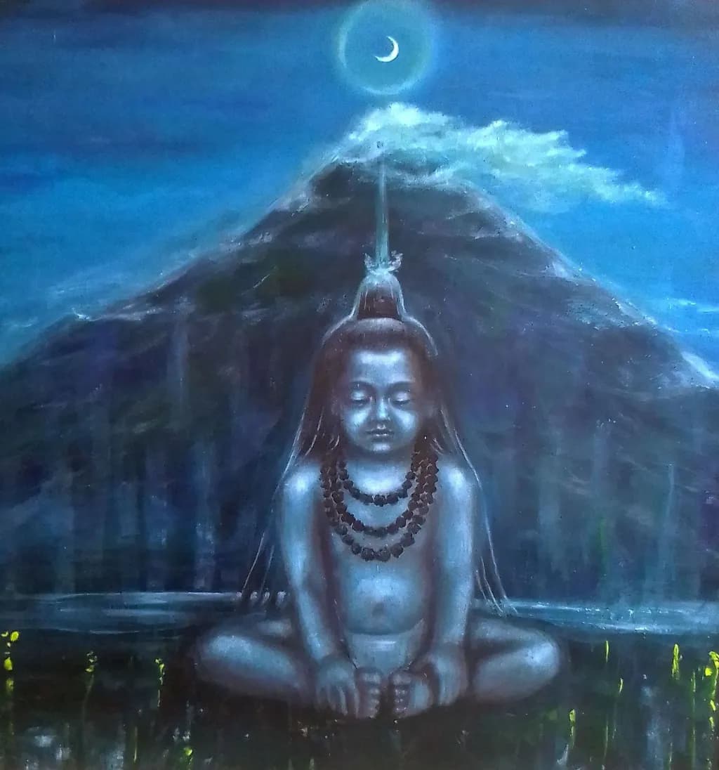 Serenity Beneath the Moonlit Peak: A Meditative Journey in Blue