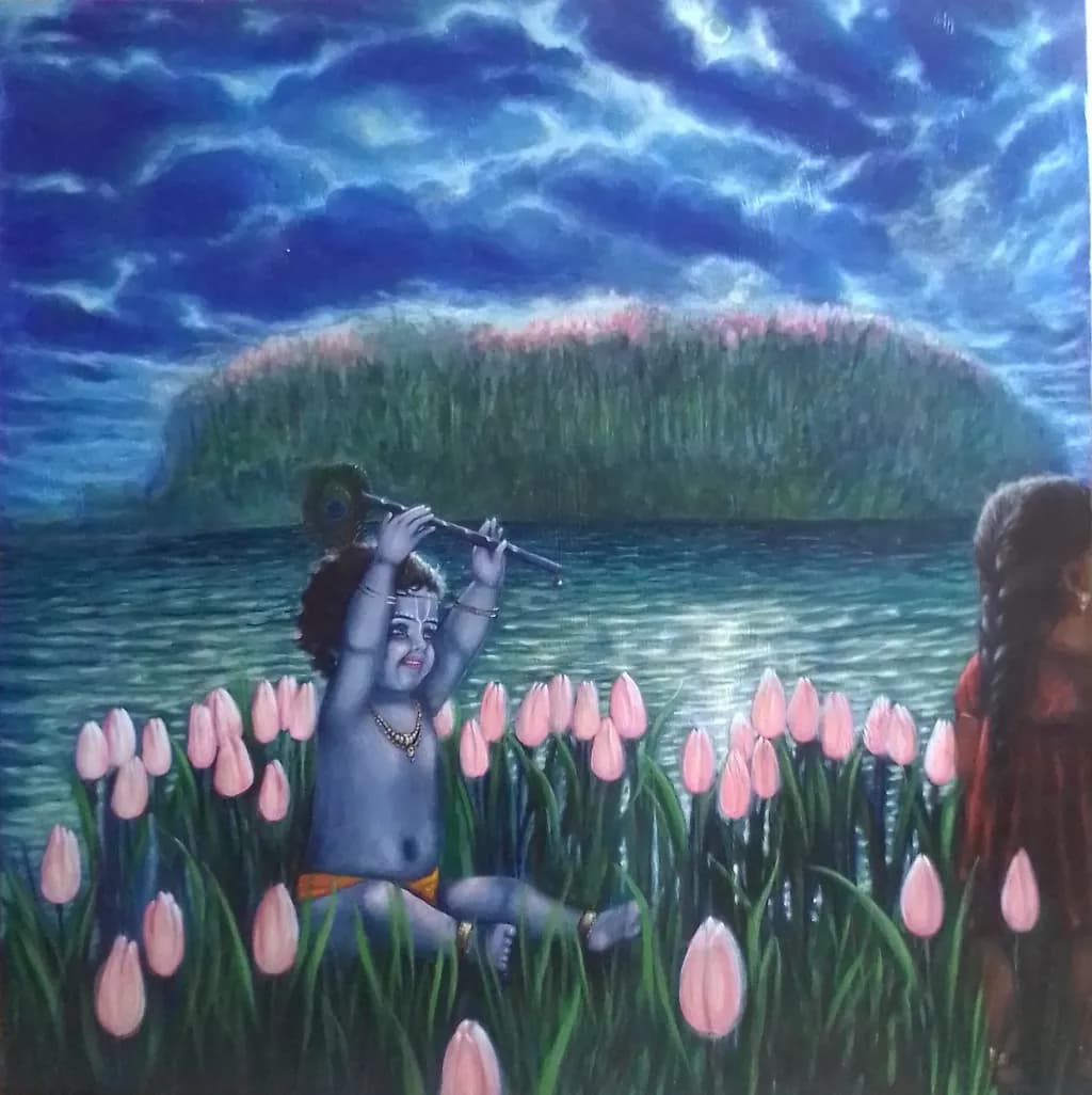 Whispers of Childhood: A Divine Play Amongst Blossoms and Water