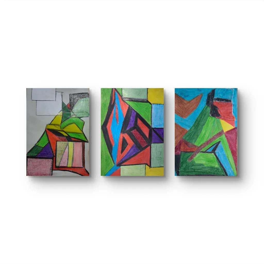 Vibrant Geometric Harmony: A Colorful Abstract Triptych