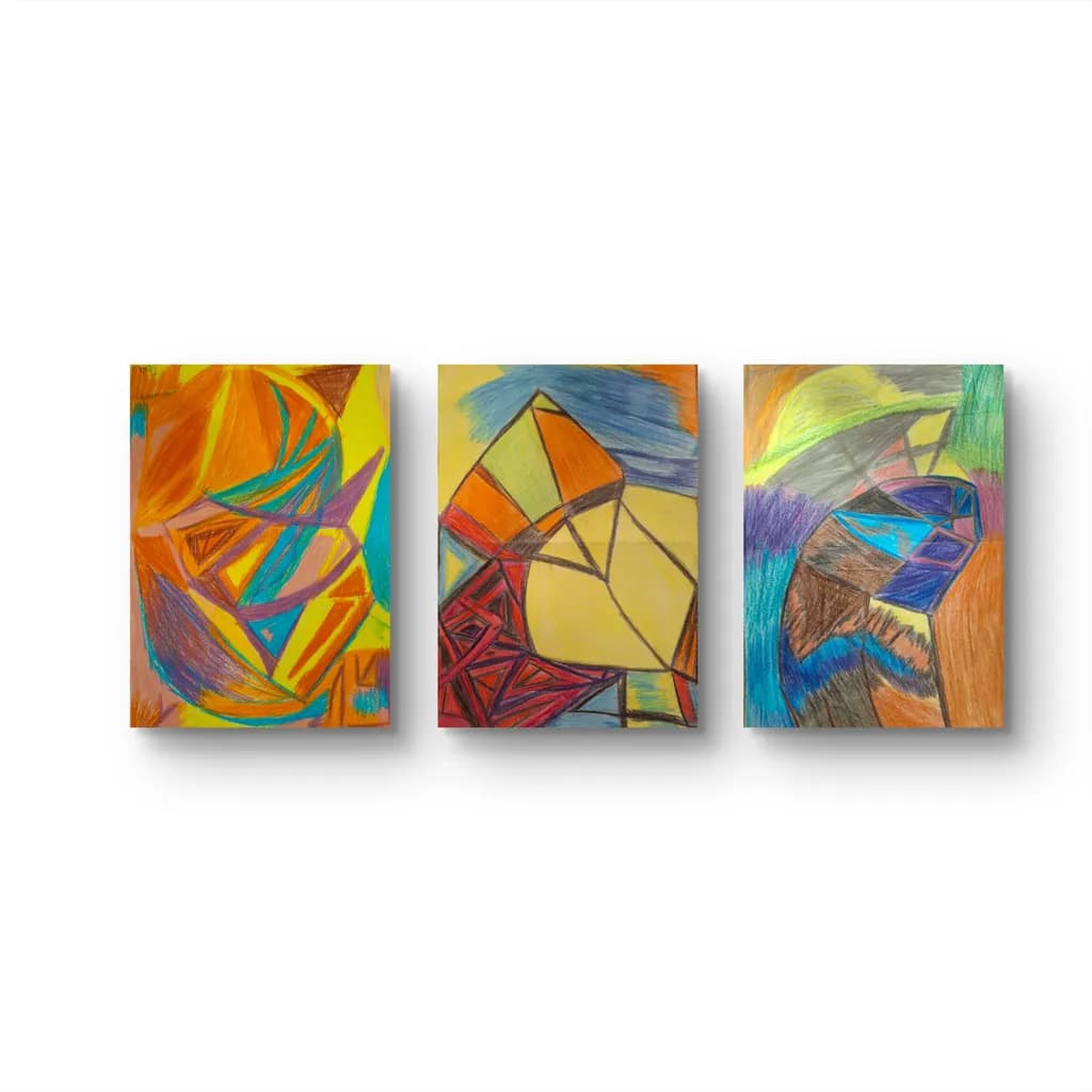 Vibrant Geometric Harmony: A Colorful Abstract Triptych