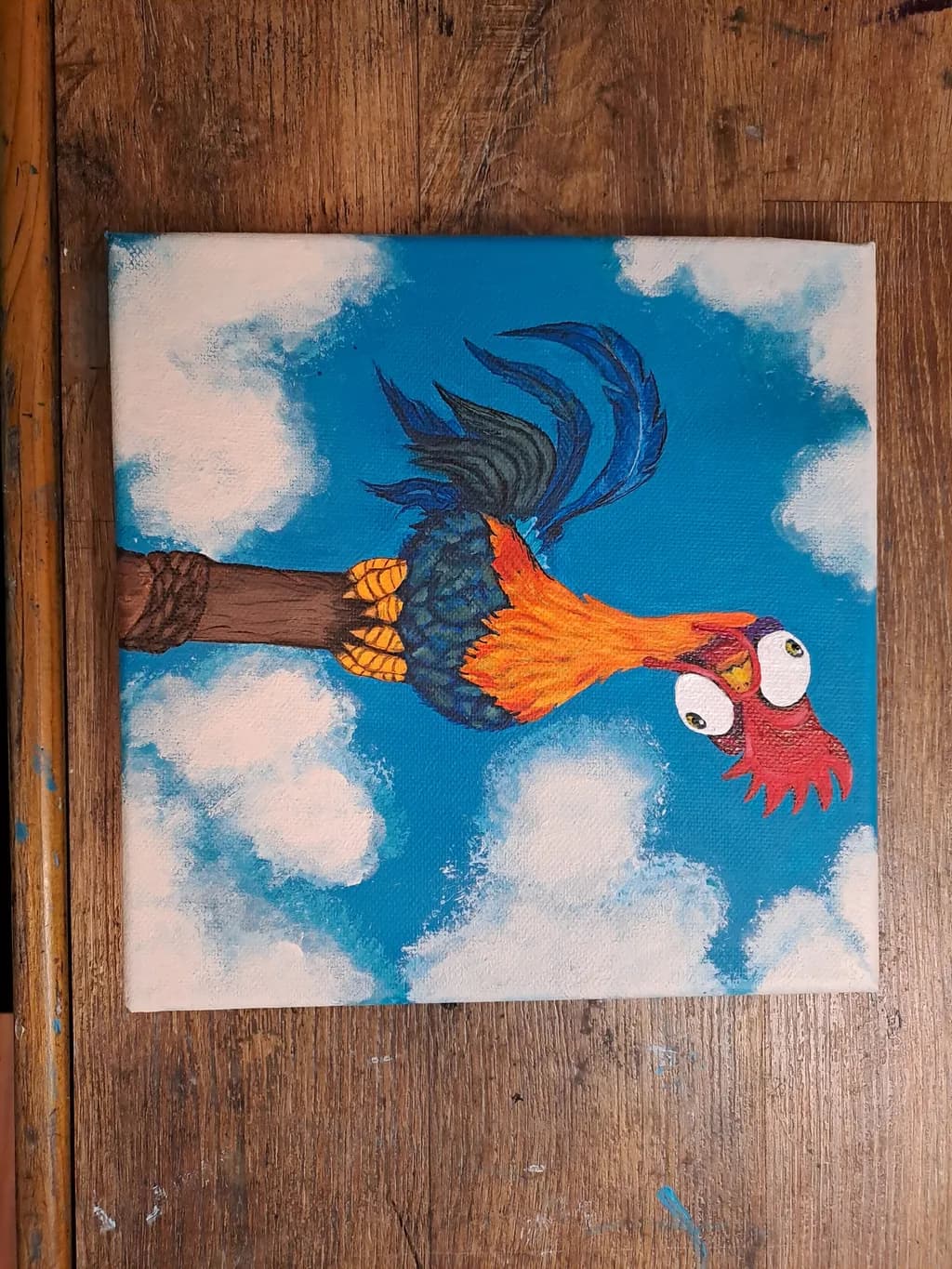 Whimsical Rooster in a Colorful Sky: A Playful Canvas Adventure
