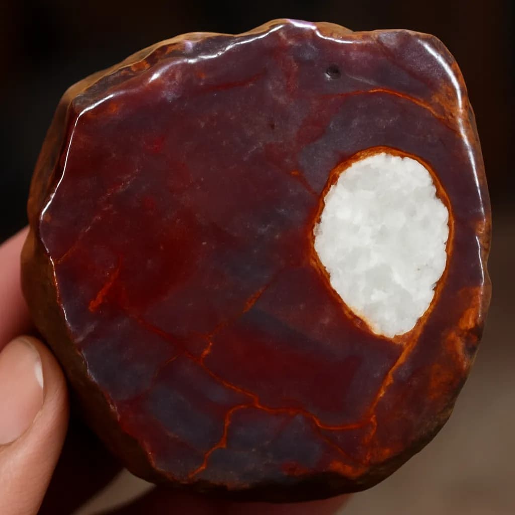 Crimson Harmony: A Unique Geode with White Quartz Accent