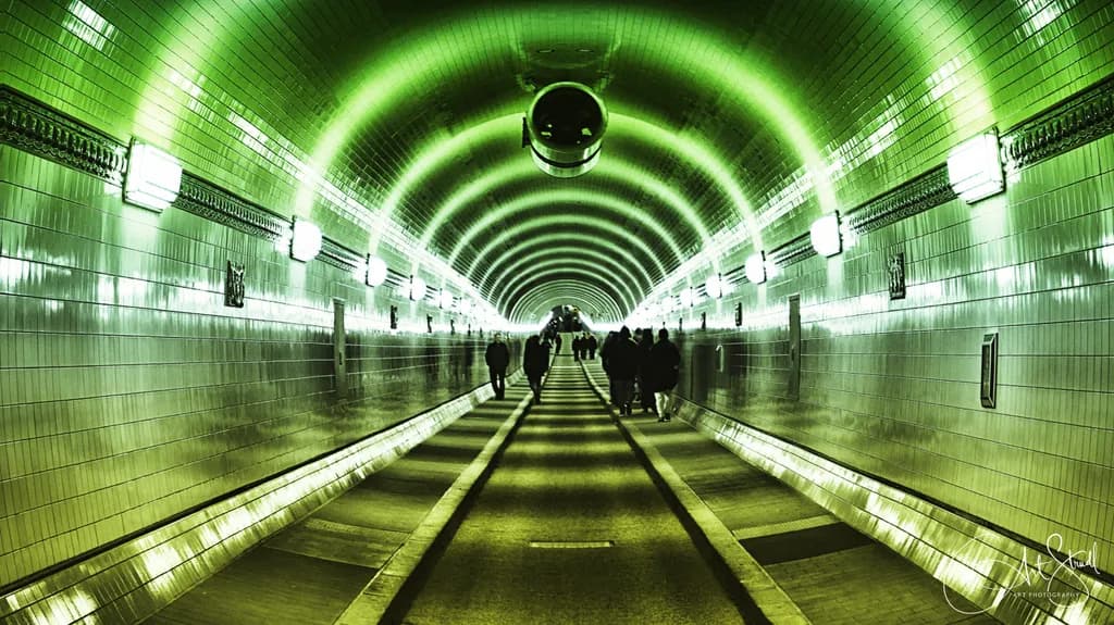 Ethereal Passage: A Journey Through the Green-Tinted Tunnel of Light