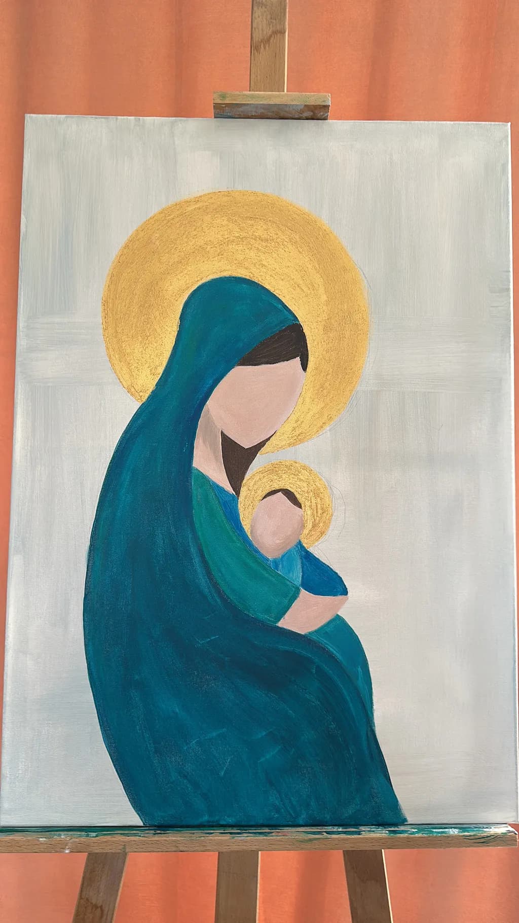 Serene Embrace: A Modern Interpretation of Motherhood and Divinity