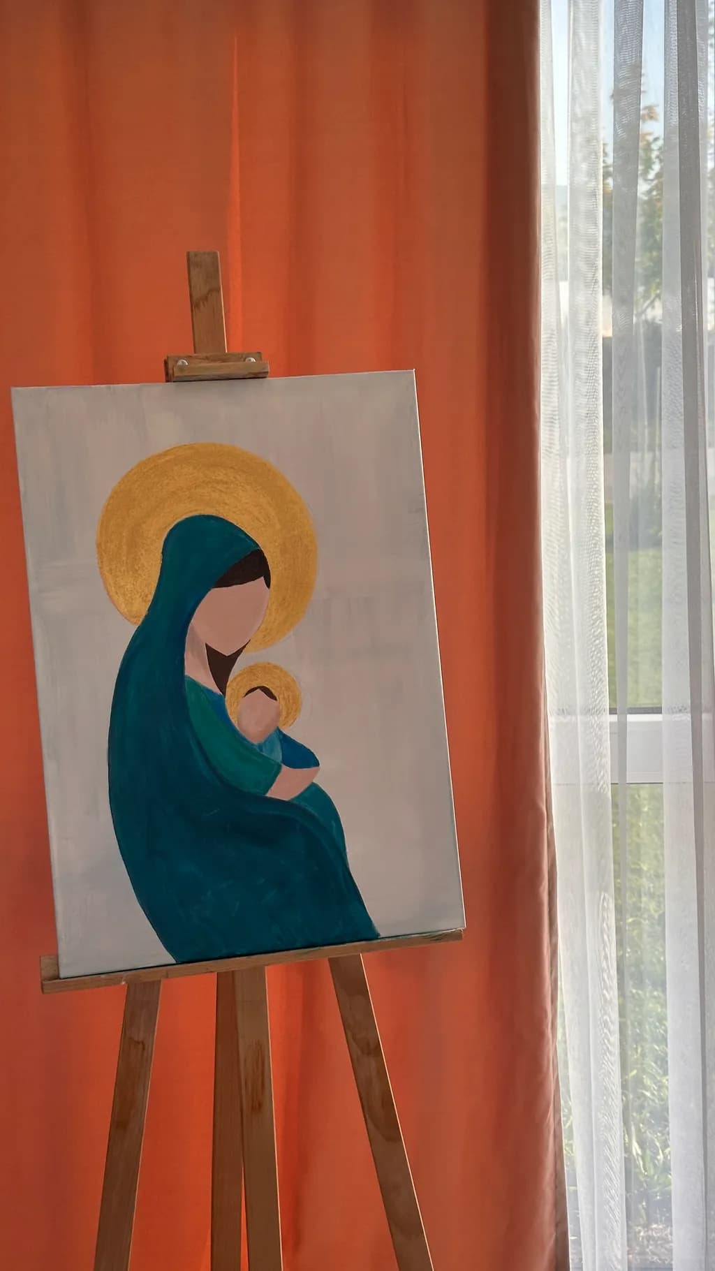 Serene Embrace: A Modern Interpretation of Motherhood and Divinity