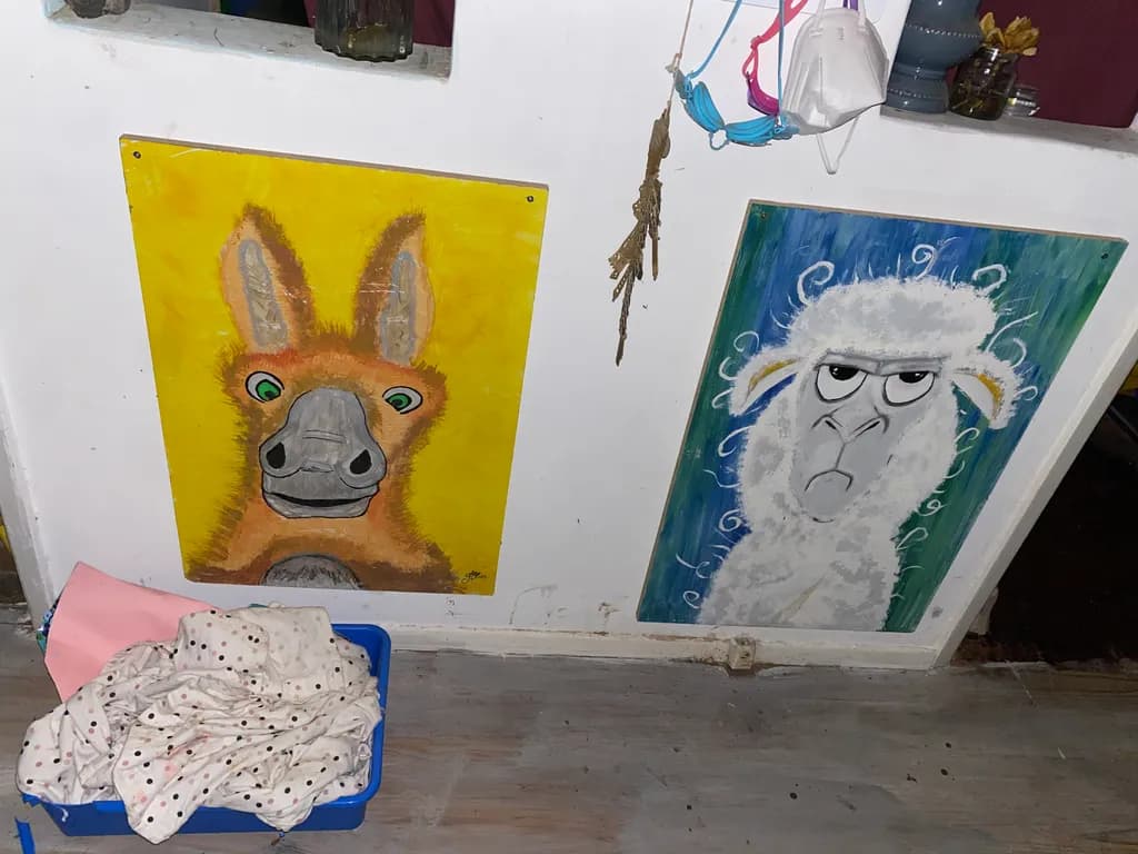 Whimsical Animal Duo: A Colorful Donkey and Sheep for Playful Home Decor