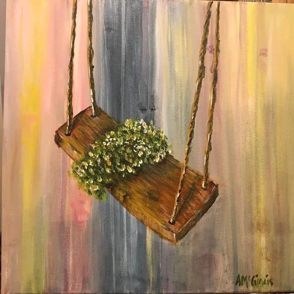 Whispers of Nature: A Swing Adorned with Blooms in a Dreamy Landscape
